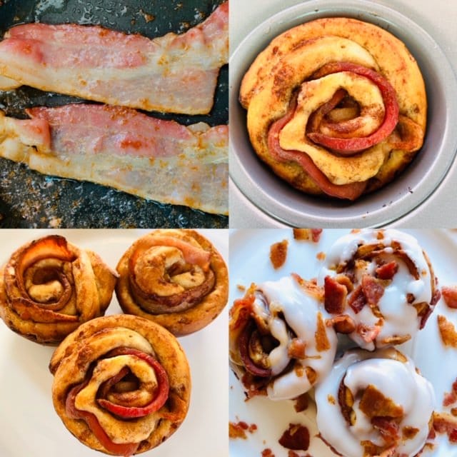 Bacon-Cinnamon-Rolls-bacon-in-pan-roll-out-of-oven-final-cinnamon-roll