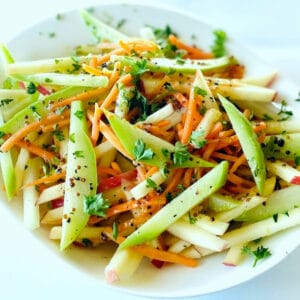 Chayote-Squash-Salad-with-Vinaigrette-Dressing-in-white-bowl