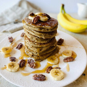 banana flour pancakes in stack