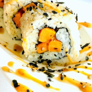 sweet potato sushi roll on plate close up