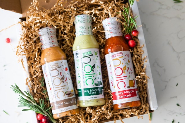 3 bottles of holic sauces in gift box