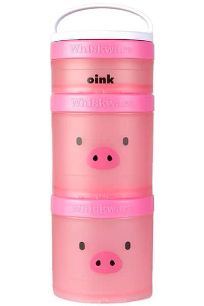 whiskware pink stackables with cute pig face on them