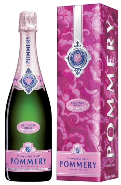 champagne pommery bottle and pink gift box