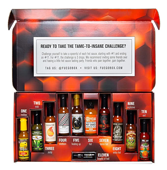 fuego box tame to insane gift box of hot sauces