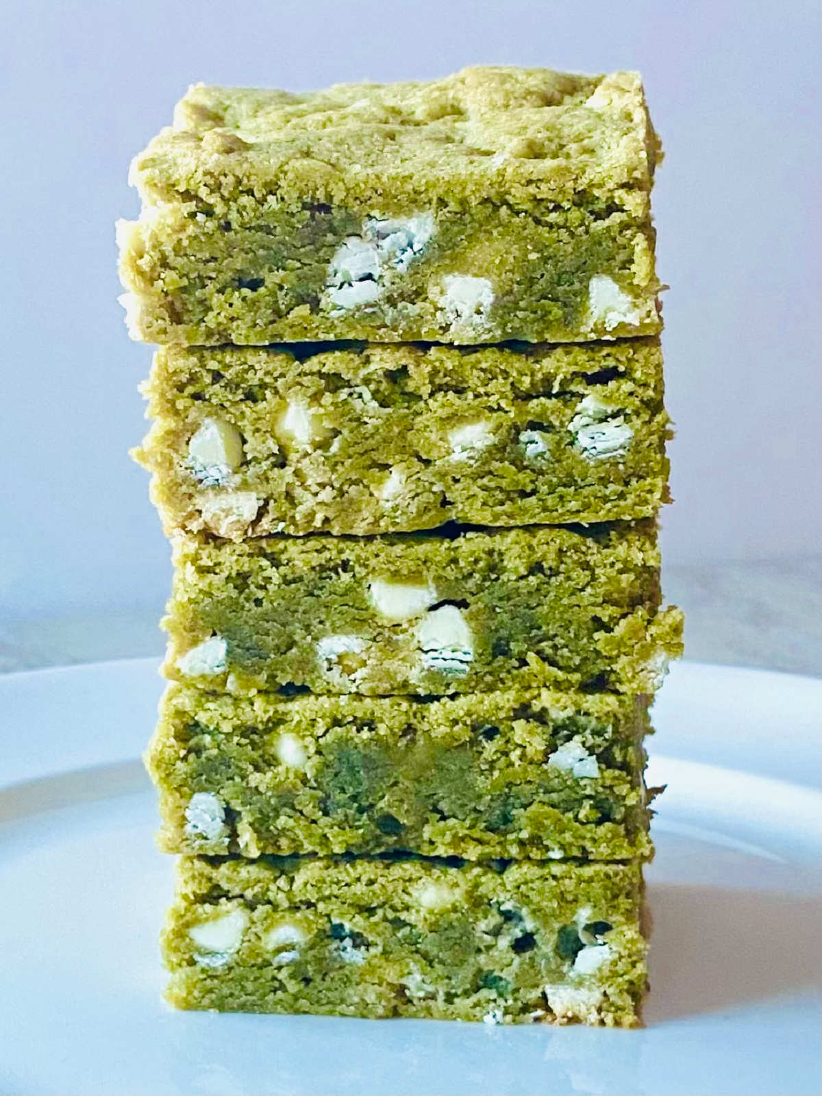 matcha brownies recipes in a stack of 5