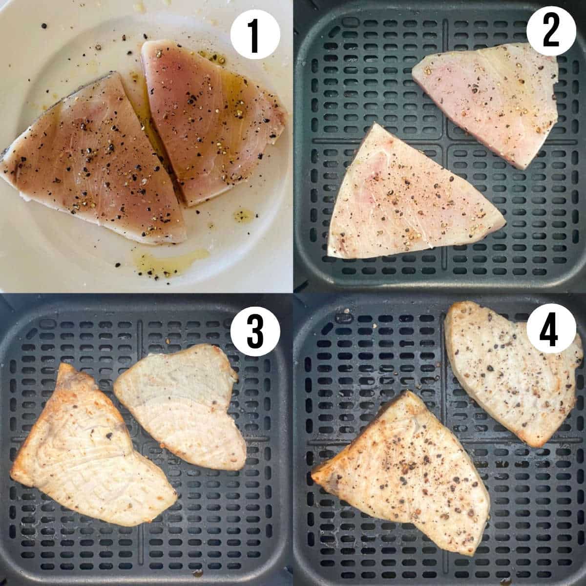 labeled process shots for cooking swordfish in air fryer