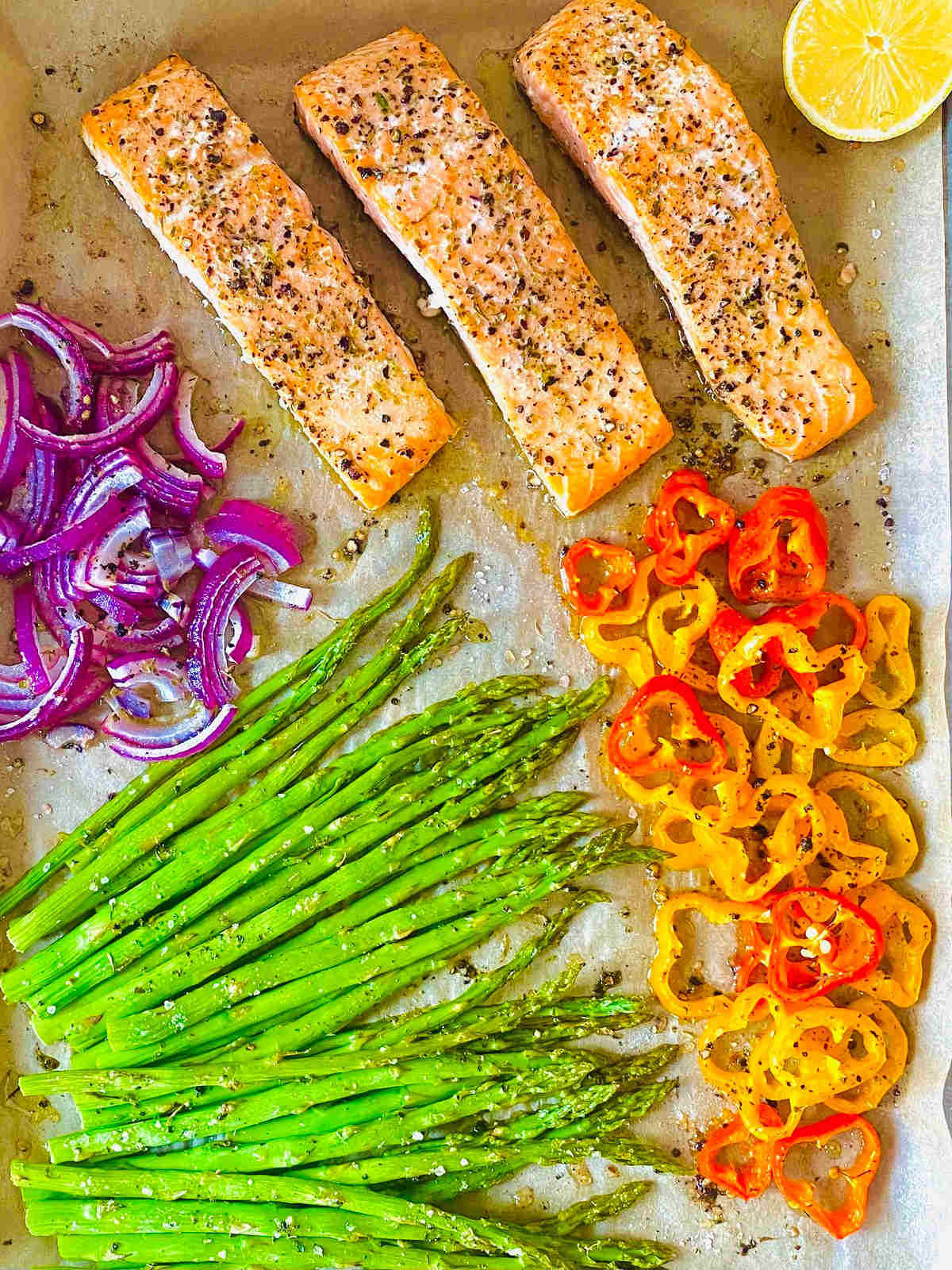 sheet pan salmon and asparagus.