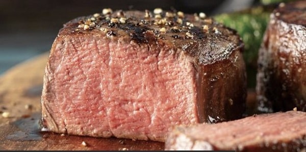 filet mignon steak cut to see inside medium rare