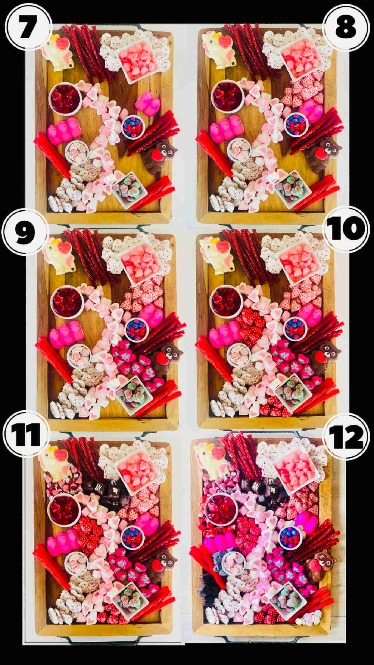 Valentine's Charcuterie Board process shots 7 through 12.