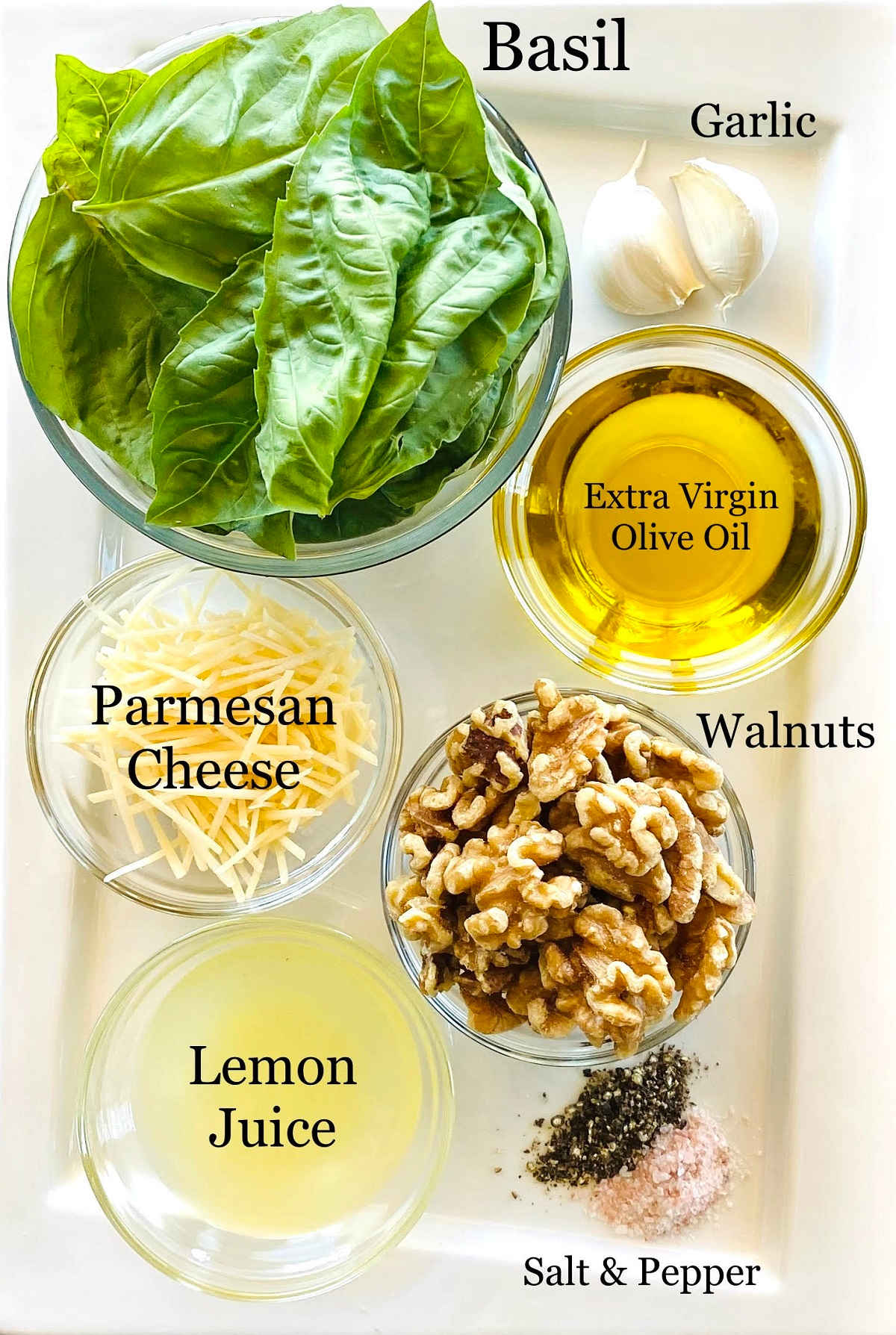 labeled ingredients to make pesto without pine nuts.