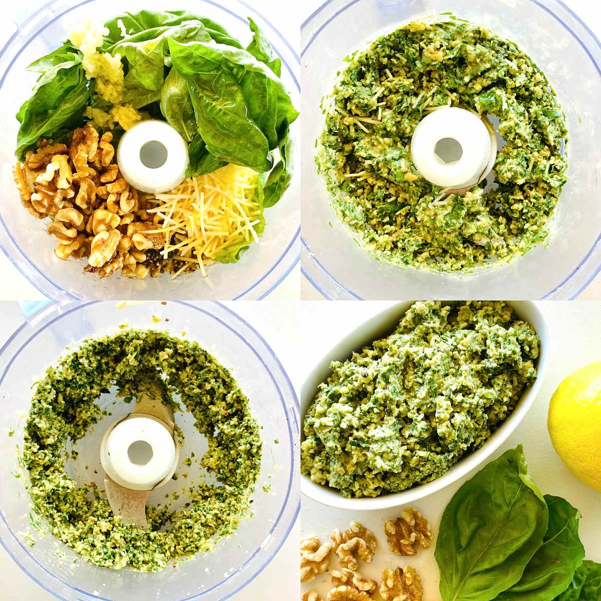process shots 1 through 4 for how to make pesto without pine nuts.